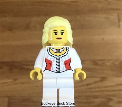 Lego Girl Female White And Red Top Long Blond Hair Neckless City Town