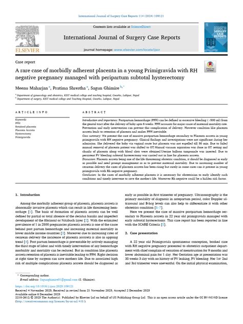 A Rare Case Of Morbidly Adherent Placenta In A Young 2024