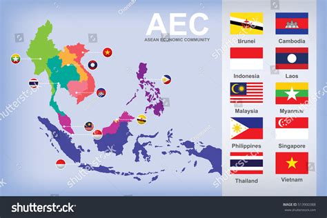 Map Aec Asean Economic Community Flags Stock Vector 513900388