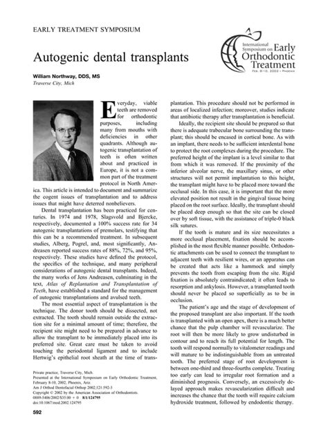 early orthodonatic treatment - autogenic dental transplants | PDF