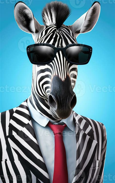 Cool Zebra Wearing A Suit And Tie Sun Glasses In The Style Of