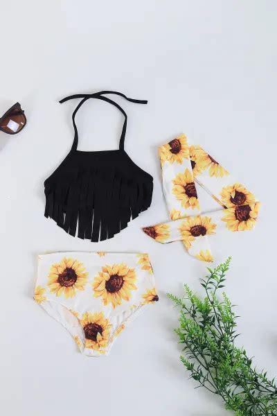 Sarı Yaş Püsküllü Desenli Kız Çocuk Bikini Mayo Takım TL Modamizbir Modamizbir