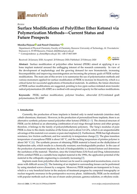 Pdf Surface Modifications Of Polyether Ether Ketone Via