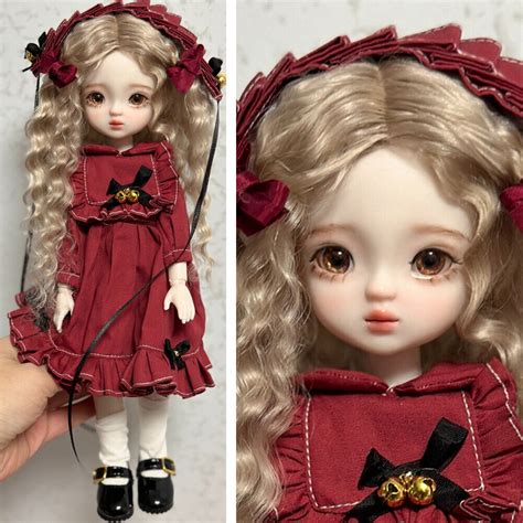 Voller Satz 28cm 11inch BJD Puppe Mit Blondem Lockigen Haar Rotes Kleid