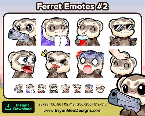 Ferret Twitch Emotes Gun Cozy Sip Cool Pog Lul Laughing Scared Etsy