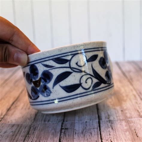 Vintage Otagiri Hacienda Soup Bowl Mug White Stoneware With Blue Flower