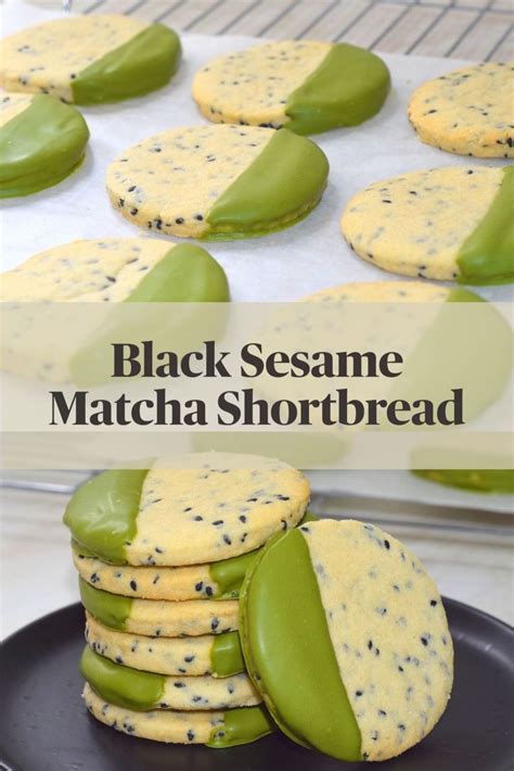 Black Sesame Shortbread Cookies With A Matcha Green Tea Chocolate Dip