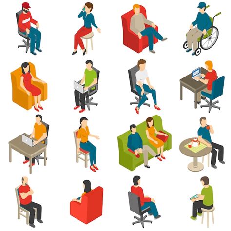 Free Vector Sitting People Isometric Icon Set