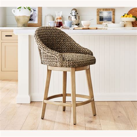 Pottery Barn Seagrass Bucket Swivel Counter Stool AptDeco