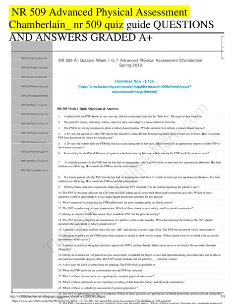 NR 509 Advanced Physical Assessment Chamberlain Nr 509 Quiz Guide