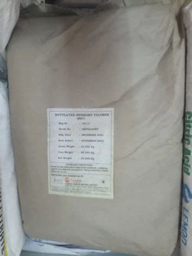 Bhtylated Hydroxy Toluene Bht For Pharmaceutical Chemicals 25 Kg