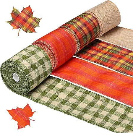 Amazon 4 Rolls Thanksgiving Fall Wired Edge Ribbons Autumn Plaid