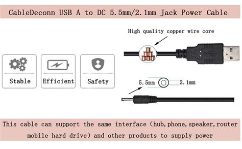 Cabledeconn Usb To 55 Mm21 Mm 5 Volt Dc Barrel Jack Power Cable