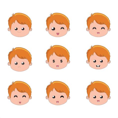 Set Of Facesset Boy Emotion Faces Vector Illustration Kid Portrait