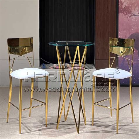 Glass Bar Table Luxury Stainless Steel Gold Cocktail Tables