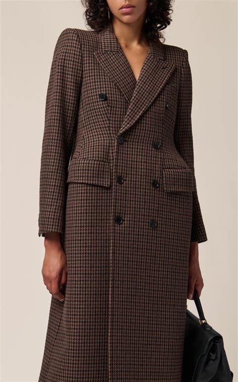 Houndstooth Wool Double Breasted Hourglass Coat By Balenciaga Moda