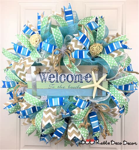 Beach Deco Mesh Wreath Beach Wreath Beach Welcome Wreath Nautical