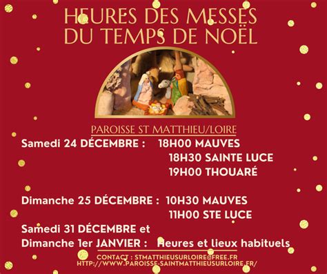 Horaires des célébrations de Noël Paroisse Saint Matthieu