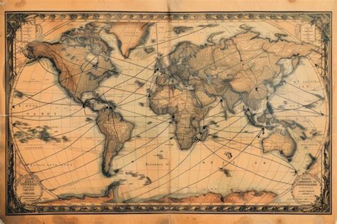 Mapa Del Mundo Antiguo Con L Neas Que Conectan Varios Puntos Que