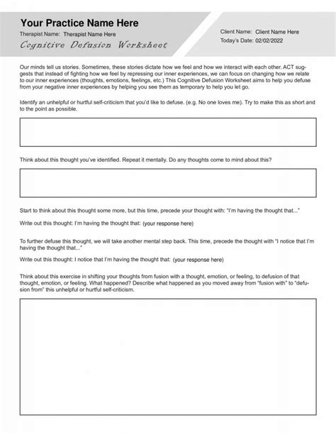 ACT Cognitive Defusion Worksheet PDF