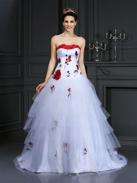 Ball Gown Strapless Hand Made Flower Sleeveless Long Satin Wedding