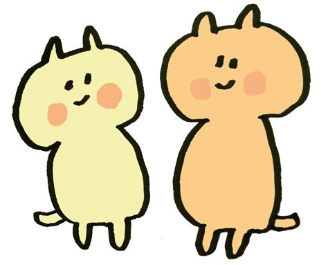 笑顔の猫二匹のイラスト ゆるくてかわいい無料イラスト素材屋「ぴよたそ」