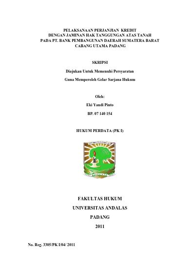 Pelaksanaan Perjanjian Kredit Dengan Jaminan Hak Tanggungan Atas Tanah