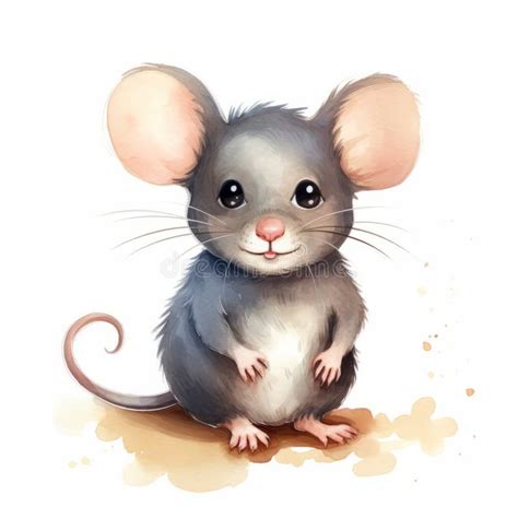 Cute Cartoon Mouse Design in Watercolor - Realistic and Detailed Artgerm Style Stock ...