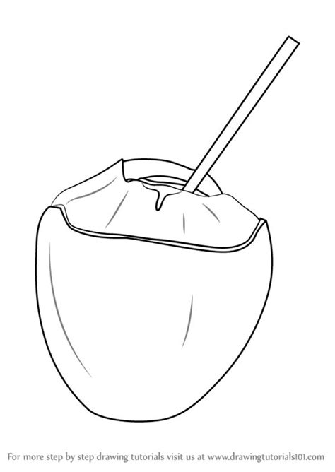 How To Draw A Coconut With Straw Drawings