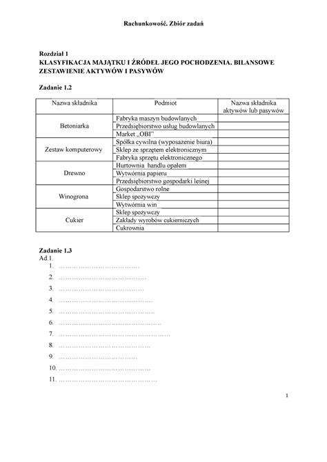 Rachunkowość zadanie Rachunkowość Zbiór zadań Rozdział 1