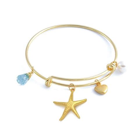 Starfish Brass Bangle Handmade Genuine 20 Kt Gold Plated Charm