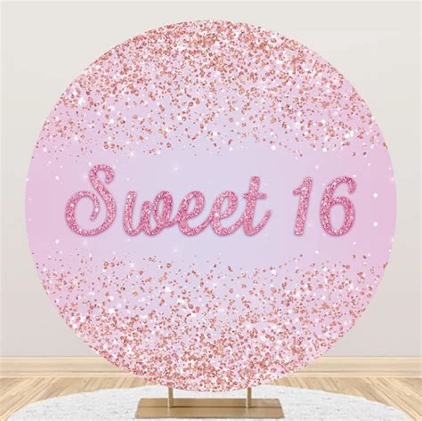 Laeacco 6x6ft Sweet 16 Birthday Round Backdrop Pink Happy