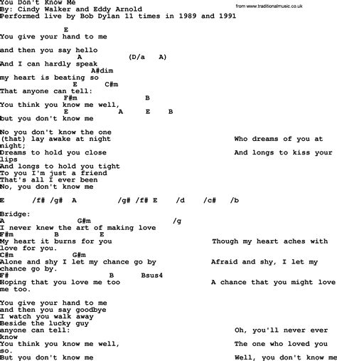 Bob Dylan song - You Don't Know Me, lyrics and chords