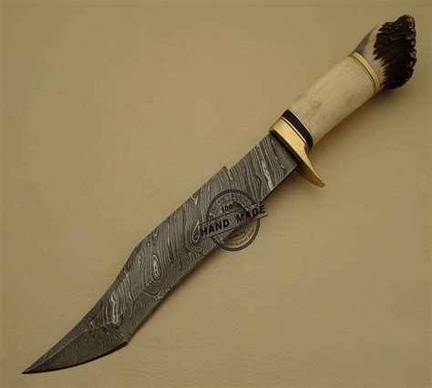 Damascus Bowie Knife Hunting Bowie Knife Custom Hand Made Damascus Bowie With Engraved