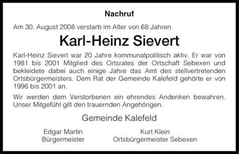 Trauer Und Todesanzeigen Von Karl Heinz Sievert Trauer De