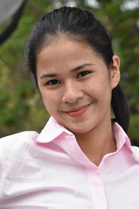 Beautiful Filipina Teenage Female And Happiness Wearing Pink Shirt Closeup Stock Image Image