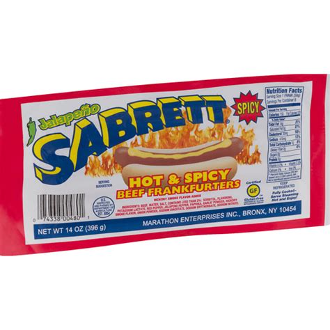 Sabrett Hot And Spicy Beef Frankfurters Packaged Hot Dogs Sausages