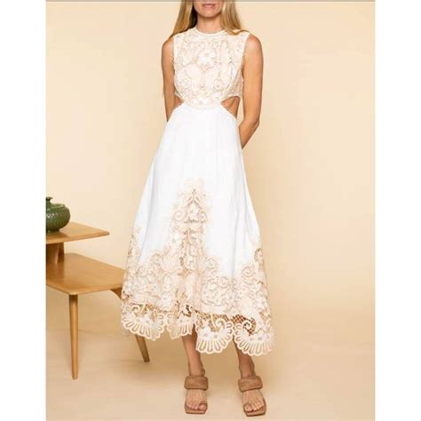 Zimmermann NEW ZIMMERMANN Jeannie Embroidered Yoke Midi Dress In Ivory