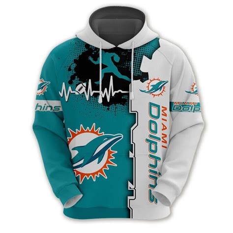 Miami Dolphins Hoodie graphic heart ECG line