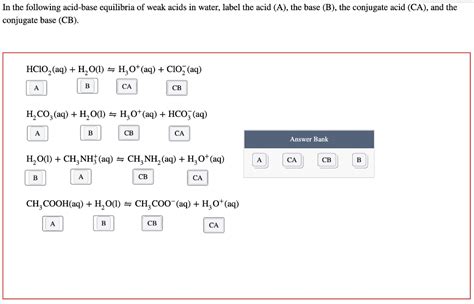 Solved In The Following Acid Base Equilibria Of Weak Acids Chegg