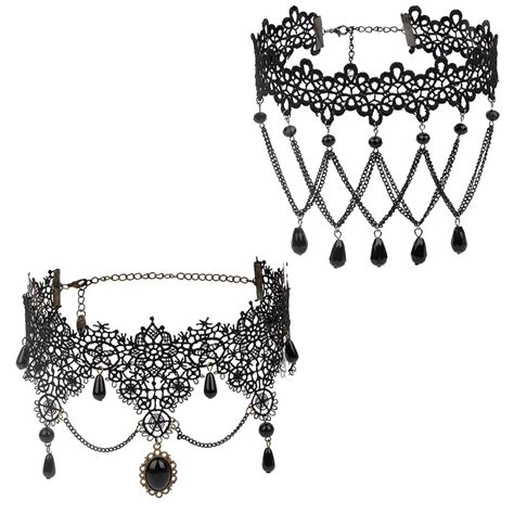 Necklaces Black Velvet Choker Set Classic Gothic Tattoo Lace Chokers