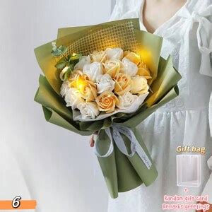 Artificial Rose Bouquet Hand Holding Soap Flower Lamp Strip Mothers Day