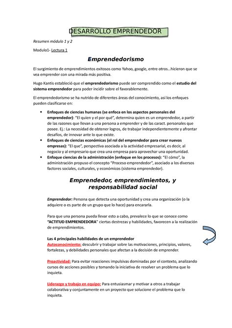 Desarrollo Emprendedor MOD 1 Y 2 DESARROLLO EMPRENDEDOR Resumen