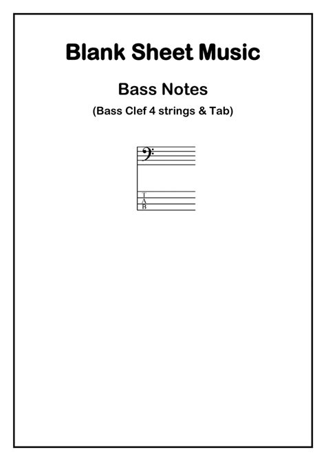 Blank Sheet Music Bass Notes Bass Clef 4 Strings And Tab Guitar Tablature Digital Sheet