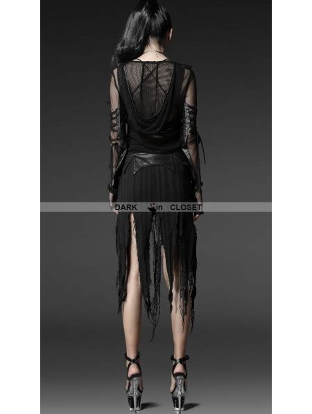 Punk Rave Black Gothic Jacquard Torn Skirt Darkincloset