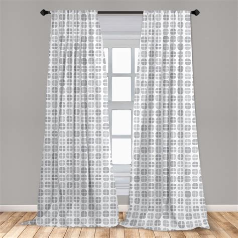 Grey Curtains 2 Panels Set Geometric Pattern With Hand Drawn Style