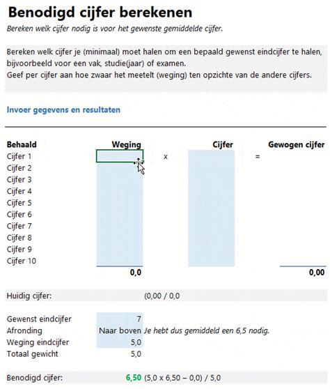 Benodigd Cijfer Berekenen In Excel Welk Cijfer Moet Je Halen