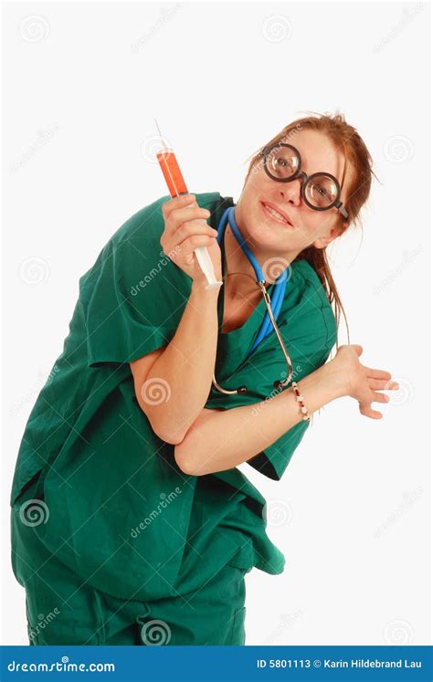 Crazy Nurse Giving Injection To Scared Man Royalty Free Stock