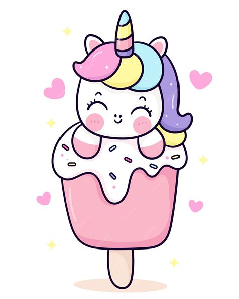 Lindo Unicornio Aspersor Helado Kawaii Dibujos Animados Vector Premium