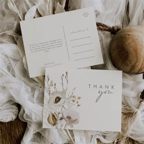 Whimsical Wildflower Ivory Wedding Thank You Postcard Zazzle